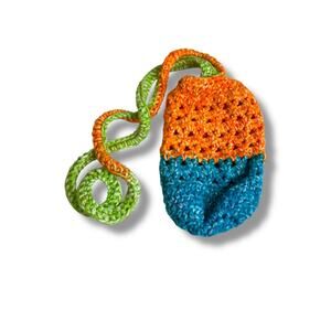 Crochet Handmade Shoulder Bag Orange Blue Water Bottle